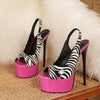 Elegant Zebra Print Strappy High Heel Sandals - 16cm Stiletto, Black & White, Slip-On with Ankle Strap, Synthetic Upper, Rubber Sole, All-Season Fashion, Fashion High Heel Sandals|Zebra Print Sandals|Synthetic Sandals