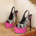Elegant Zebra Print Strappy High Heel Sandals - 16cm Stiletto, Black & White, Slip-On with Ankle Strap, Synthetic Upper, Rubber Sole, All-Season Fashion, Fashion High Heel Sandals|Zebra Print Sandals|Synthetic Sandals