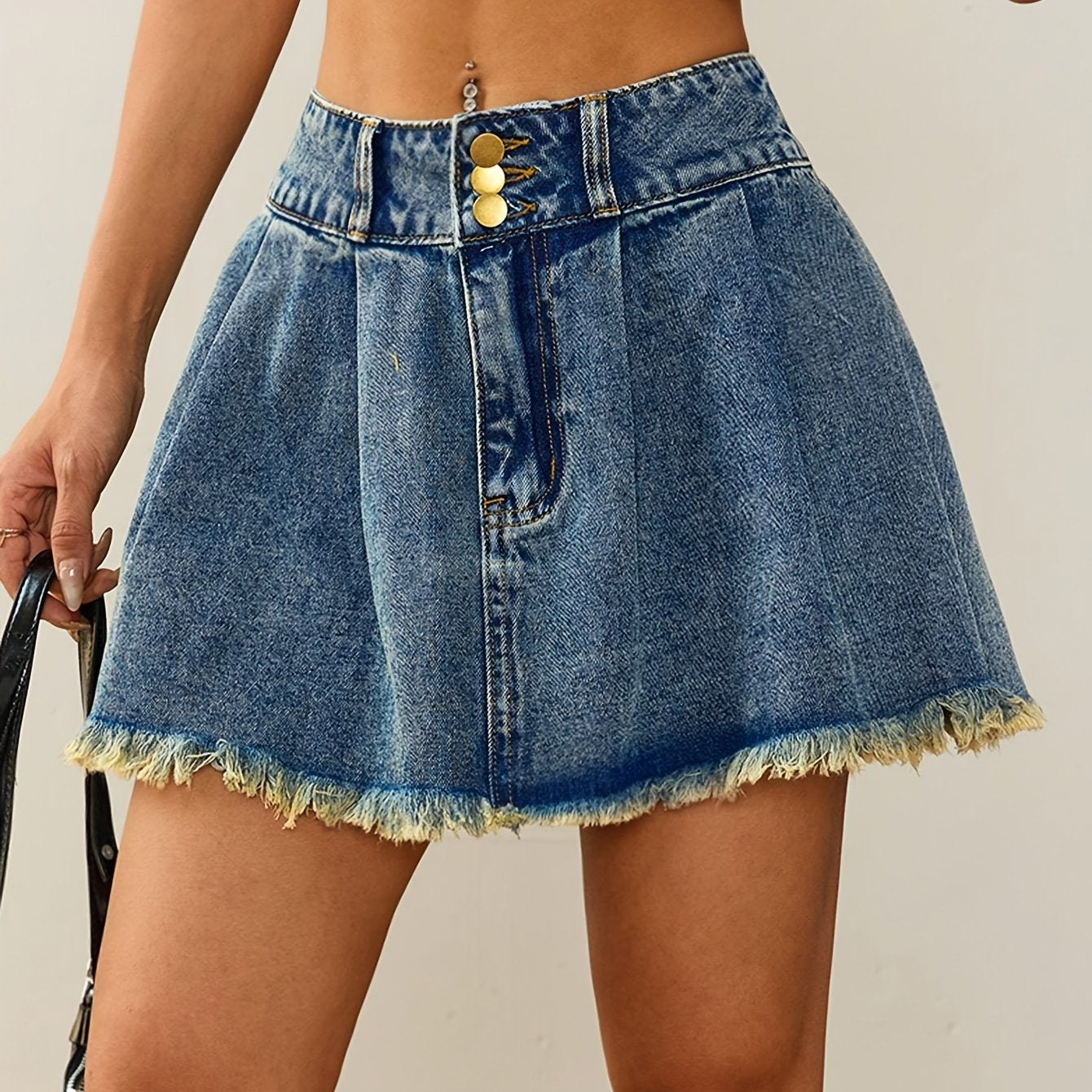 Women'S Pleated Jean Skirt Casual A-Line Ruffle Y2K Mini Denim Skirt