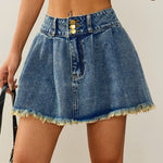 Women'S Pleated Jean Skirt Casual A-Line Ruffle Y2K Mini Denim Skirt