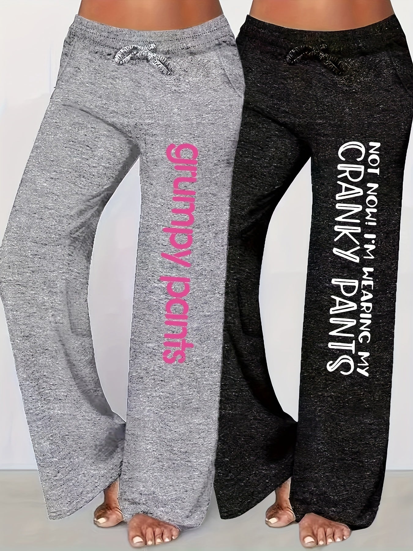 Women'S Casual Drawstring Pants with "Not Cranky, I'm Wearing My Grumpy Pants" Print - All-Season, Straight Leg, Comfortable, Relaxed Fit, Allseason Pants | Playful Print Pants | Comfortable Fit