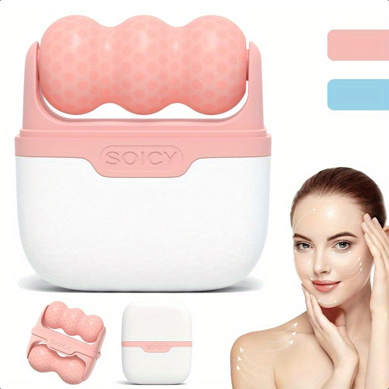 Ice Roller for Face and Eyes Facial Skin Care Tools with 2 in 1 Face Roller and Travel Case S Care Gift for Men Women Pink