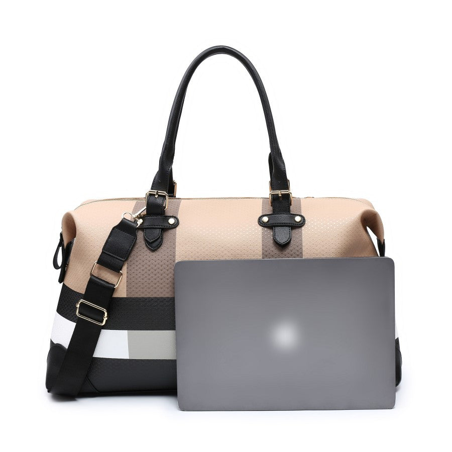 PU leather large overnight travel bag striped pattern handbag carry-on luggage bag suitable for vacation, overnight, camping, hiking, sports and fitness