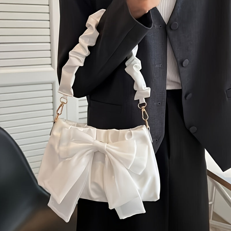 Four One Chic Sweet Style Bowknot Shoulder Bag, Solid Color Messenger Handbag with Magnetic Closure and Polyester Lining