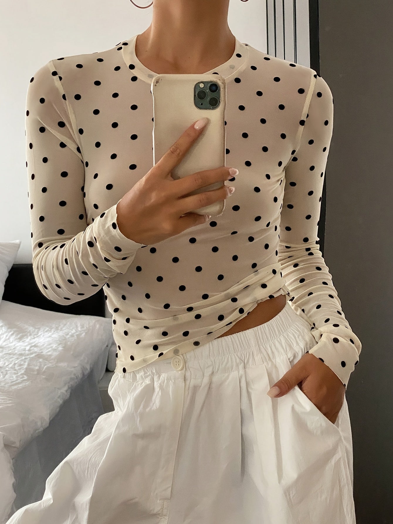 Women'S Mesh Polka Dot Velour T-Shirt