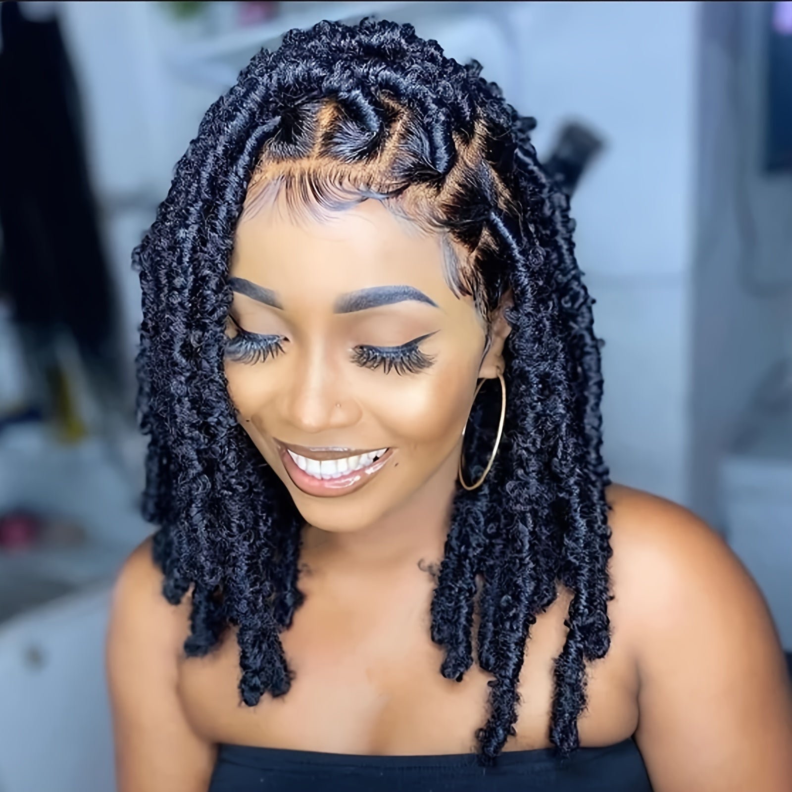 Knotless Braided Wigs Faux Locs Wigs for Women Handmade Full Double Lace Front Braid Wigs Synthetic Lace Frontal Wig Braid Hair Wig 22 Inch
