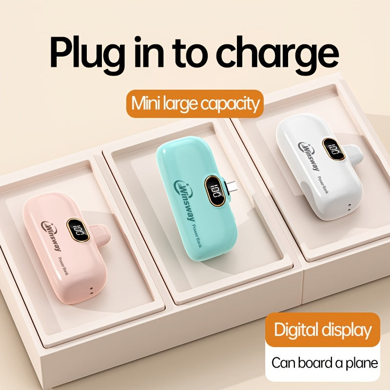 [Winsway Portable Charger] Winsway 5000mAh Mini Portable Charger Power Bank - Type-C Mobile Phone Power Bank with LED Digital Display - Compatible with iPhone 16/15/15 Plus/15 Pro/15 Pro Max/Android/Samsung/etc
