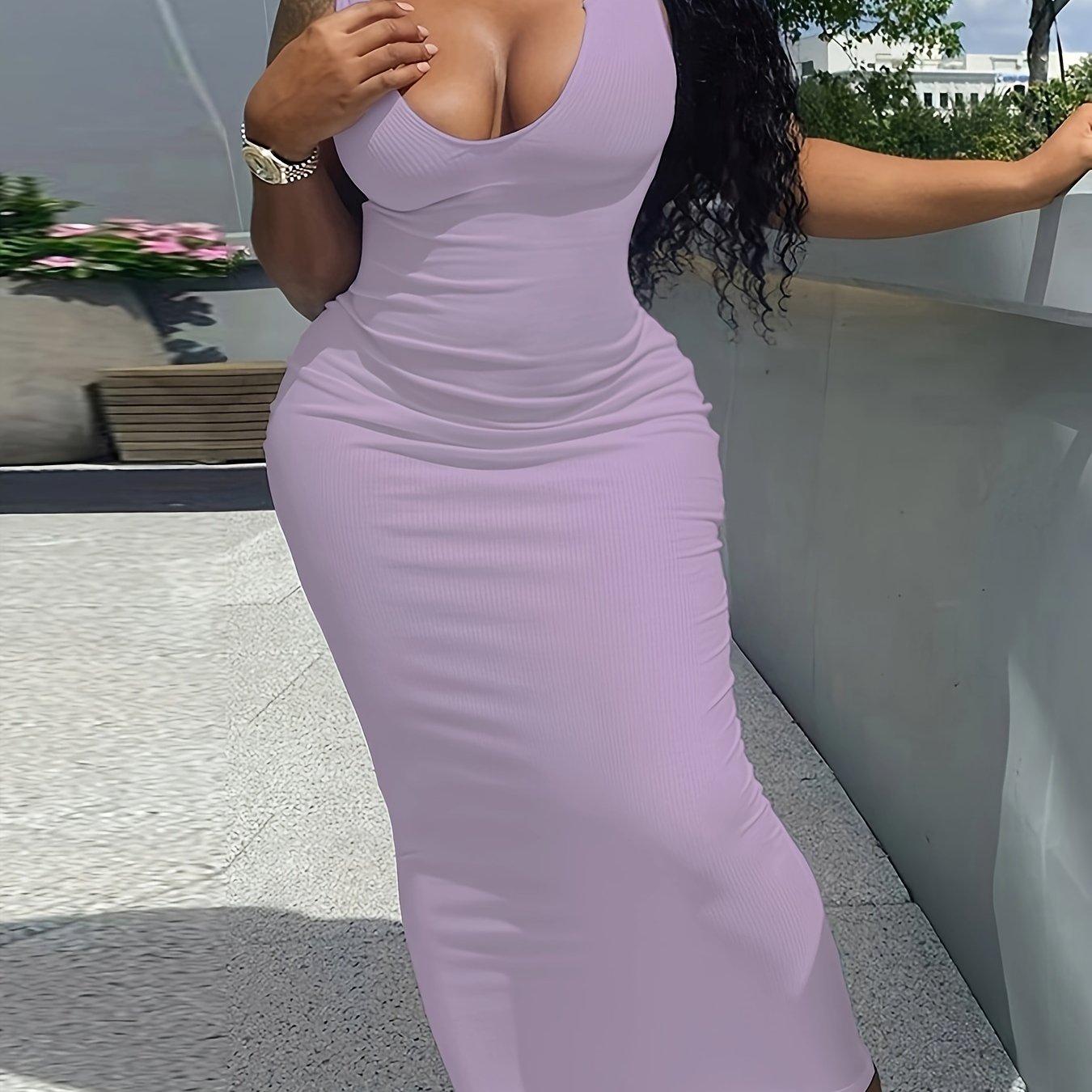 Sleek Notched Neck Bodycon Tank Dress - Sleeveless, Casual, Spring & Summer Essential - Womens Clothing for a Chic Look