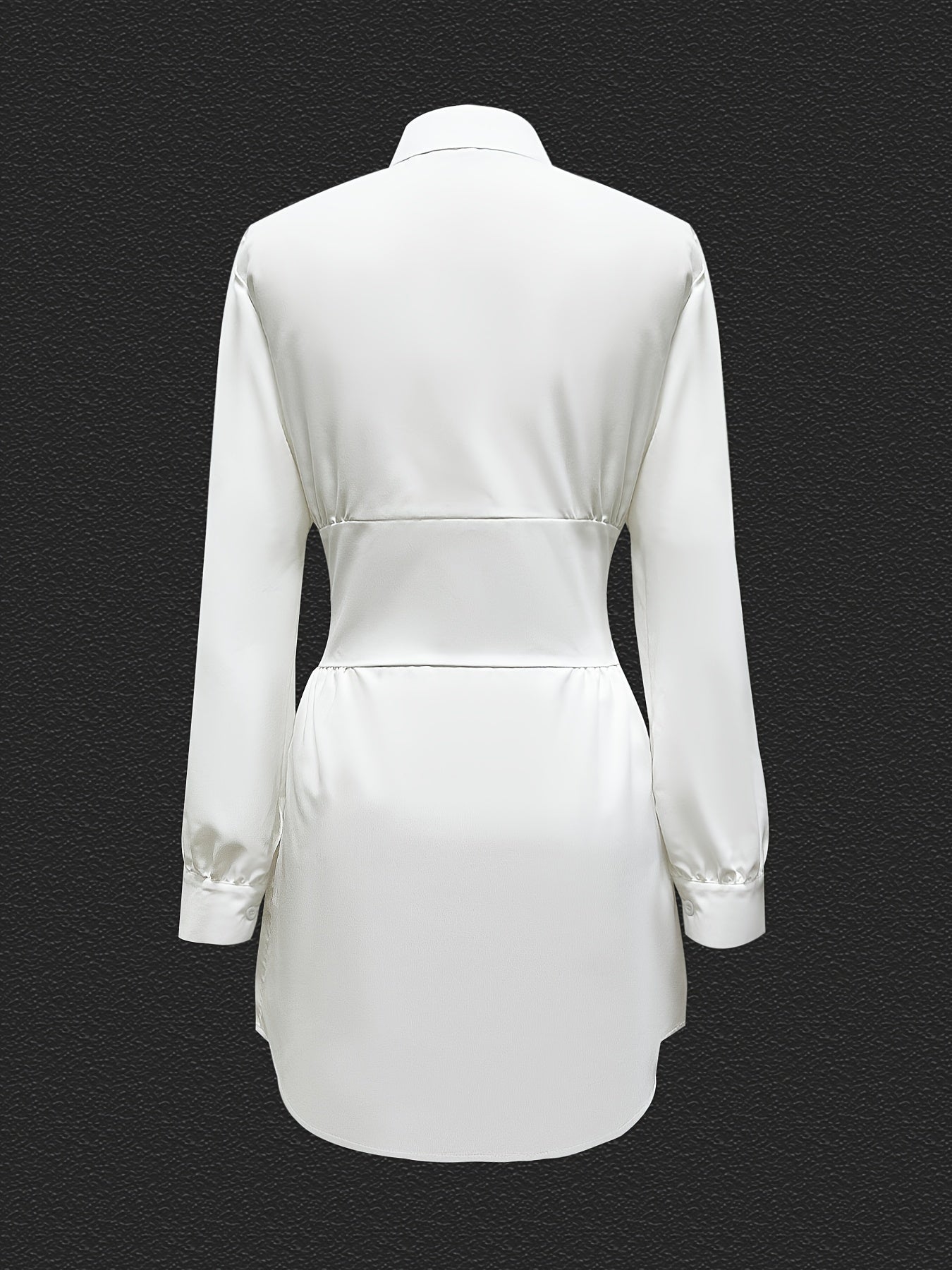 Solid Button Front Shirt Dress, Casual Long Sleeve Belted Dress, Women's Clothing