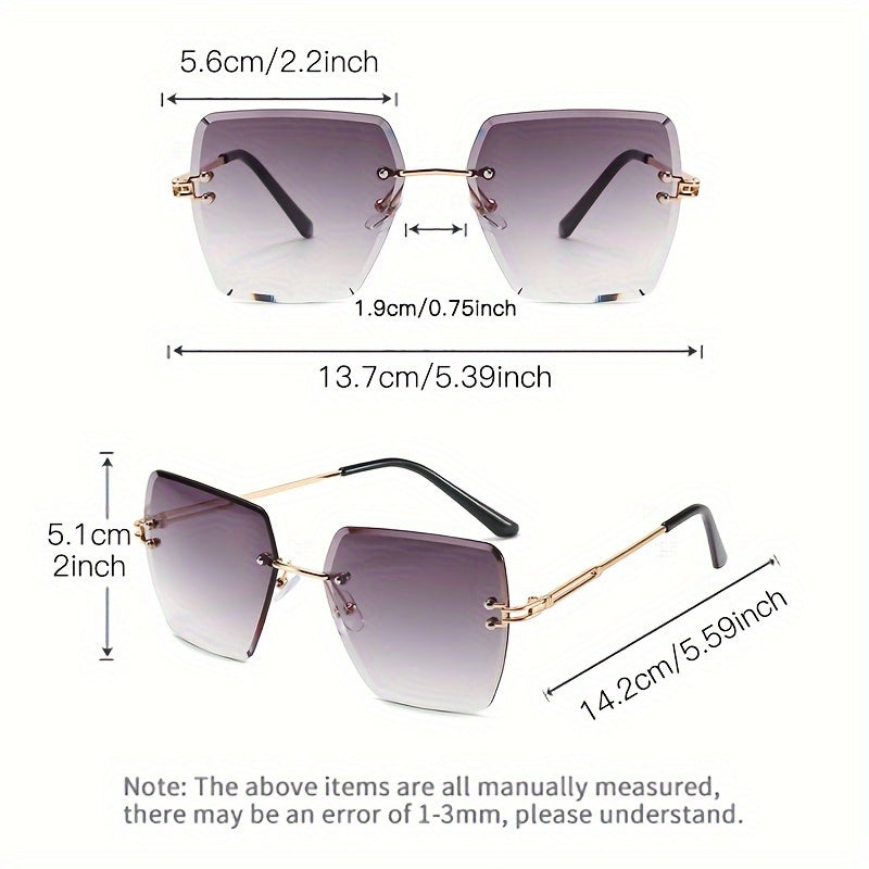Y2K Rimless Women’s Fashion Glasses with Gradient Lenses, Retro Metal Frame, Large Polygonal Design, Stylish Travel & Fashion Accessories, Casual Eyewear for Everyday Glamour