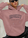 Women's Brooklyn-Inspired Blue Hoodie - Casual Polyester Pullover with Geometric Design, Machine Washable, Ideal for Spring/Summer/Fall, Casual Wear Hoodie | Trendy Casual Hoodie | Knitted Texture, Sweater Hoodie