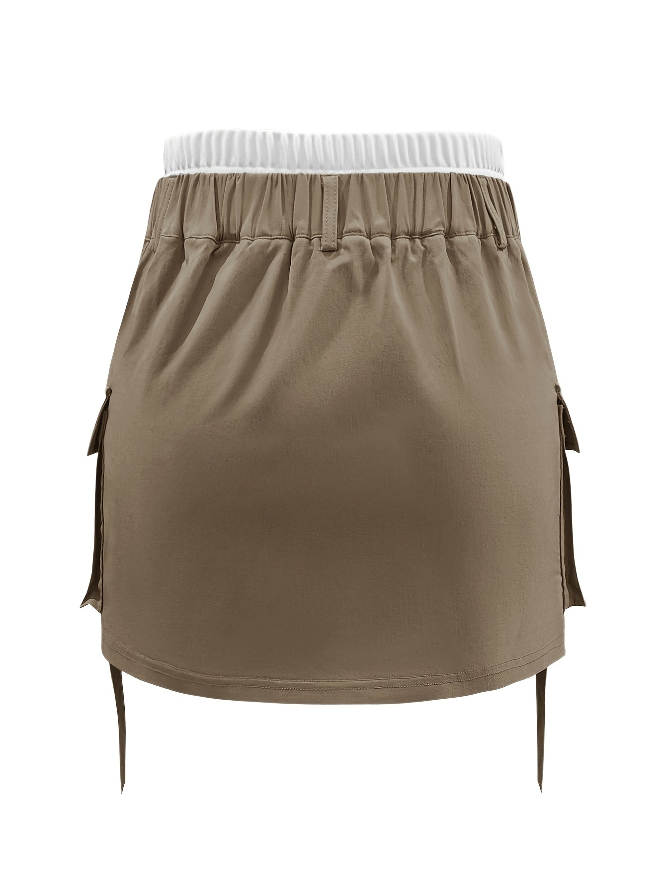 Women's High-Waisted Casual Shorts with Contrast Waistband & Multiple Pockets - Solid Black Non-Stretch Fabric, Machine Washable All-Season Versatile Style, Functional Clothing, Durable Summer Wear