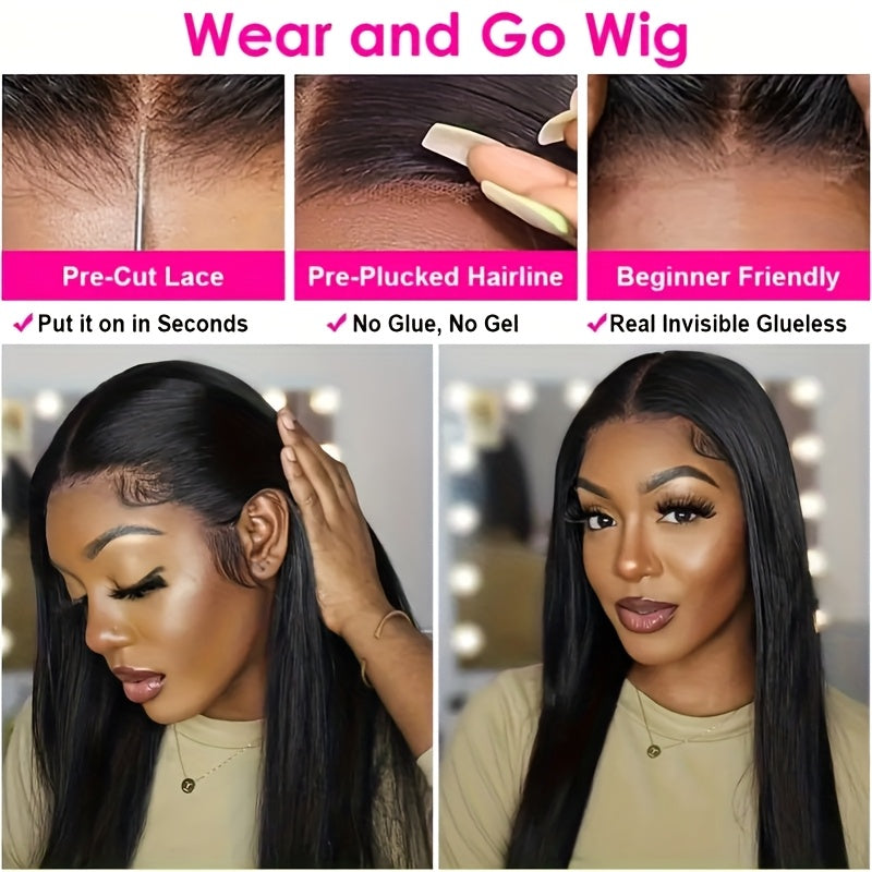 4X4 HD Lace Closure Wig - 100% Human Hair, No Glue Needed, Pre-Plucked Straight Hair, 200% Density, Elegant Style for Women, Perfect for Role-Playing And Casual Attire, Everyday Hairpiece | Natural Appearance | Natural Textur