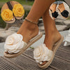 Women's Floral Slip-On Sandals – Casual Flat Slides with Fabric Upper & EVA Sole