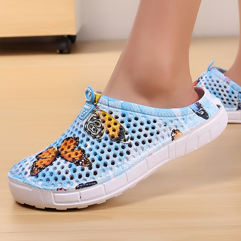 Women's Fashion Butterfly Pattern Hole Slippers, Summer Non-slip Beach Slippers for Koningsdag/King's Day