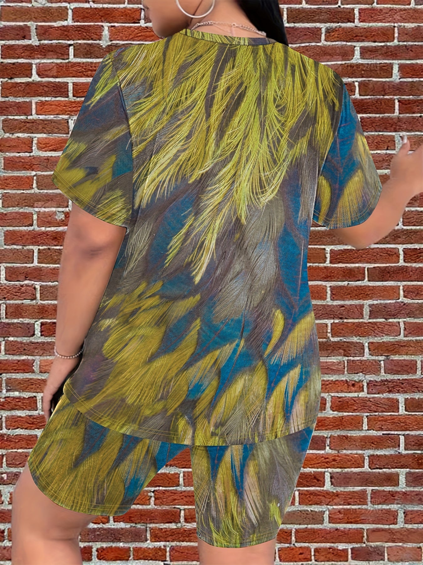 Women's Tie-dye Print Casual Top T-shirt and Tight Shorts Set Two-piece