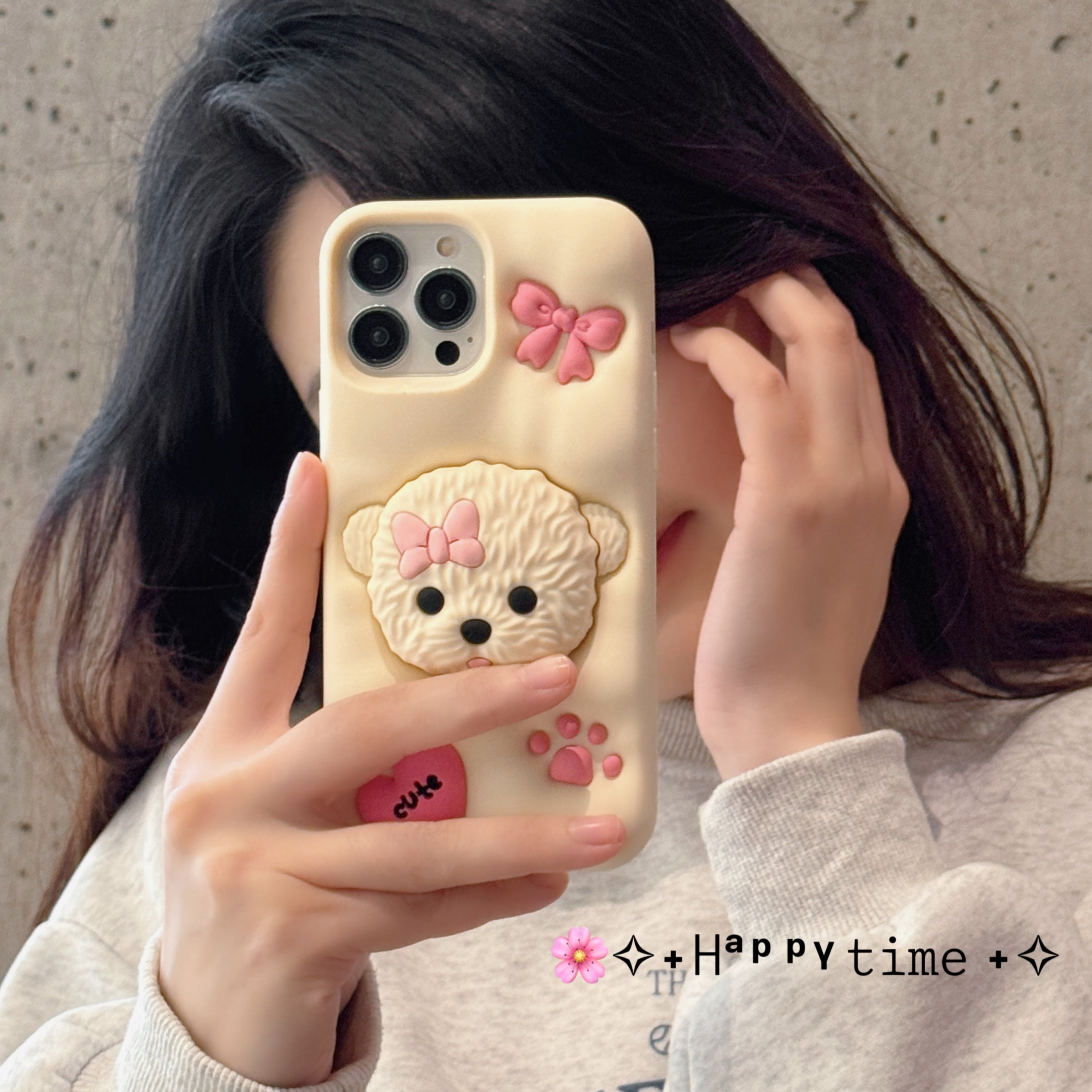 3D Teddy Dog Phone Case with Extendable Holder, Silicone Shockproof Protective Cover with Sculpture Design, Air Cushion Drop Protection, Compatible with iPhone 11 12 13 14 15 Pro Max Plus - Ideal for Easter, Valentine's Day,
