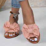 Chic Bowknot Flat Slides for Women – Lightweight Slip-On Sandals, Elegant Solid Color Design, Rubber Sole, Perfect for Summer Beach Days and Travel