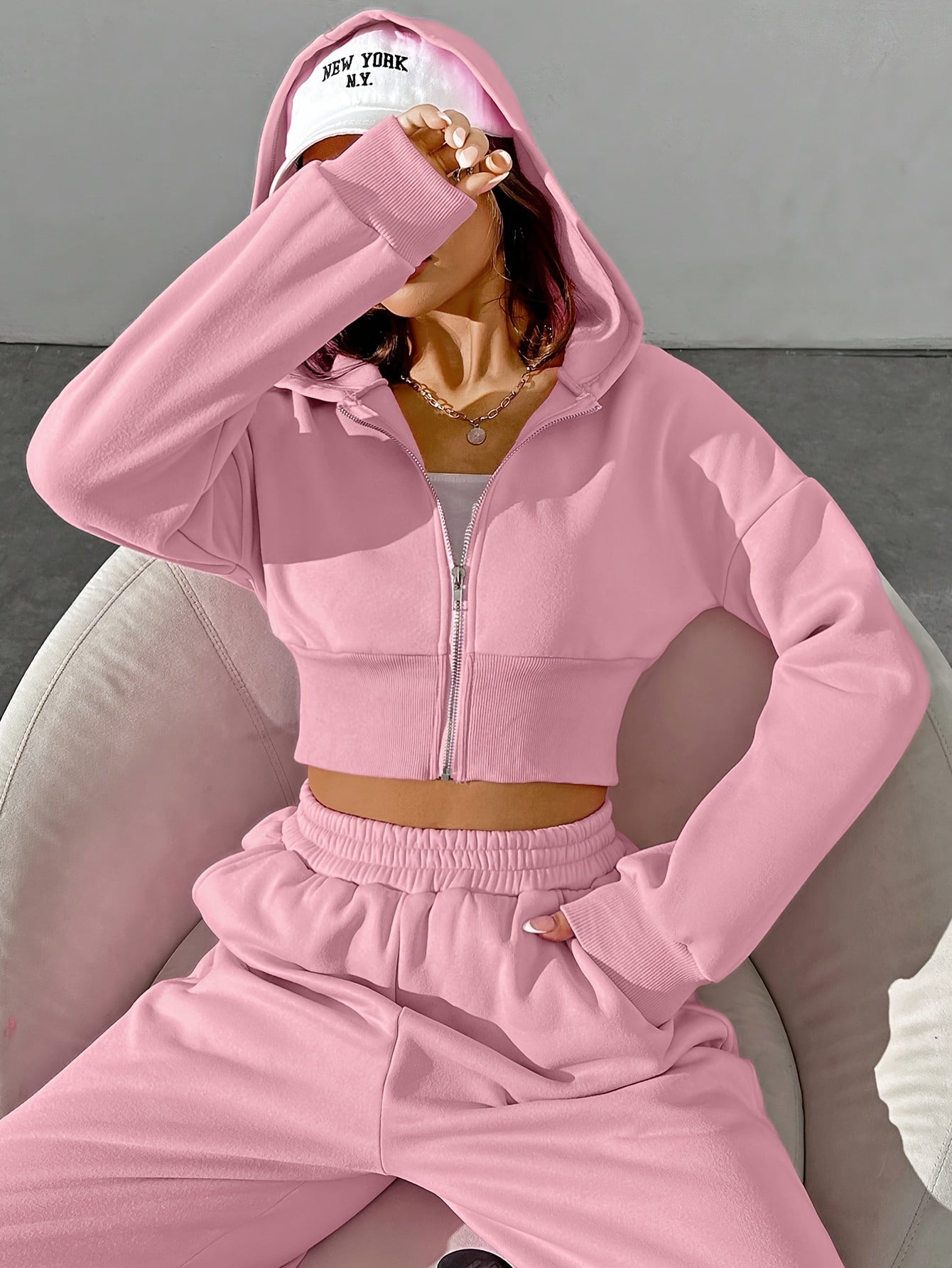 10.23 Fashionable Women's Autumn/Winter Zipper Hooded Long Sleeve Jacket + Wide Leg Trousers