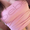 Sexy Off-Shoulder Rhinestone Letter Crop Top - High Waist, Slimming Summer Fashion for Women