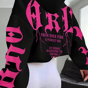 Women'S Stylish Black Hoodie with Vibrant Blue "Fear" Graphic Print - Casual Long Sleeve Pullover, Polyester Knit Fabric, Fall & Winter Essentials, Fall Winter Apparel | Bold Graphic Hoodie | Polyester Hoodie