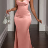Elegant Pink Satin Halter Neck Backless Mermaid Gown for Women - Sexy Ruched Bodycon Dress with High-Low Hem, Perfect for Valentine's Day, Singles Parties, Christmas, and Weddings