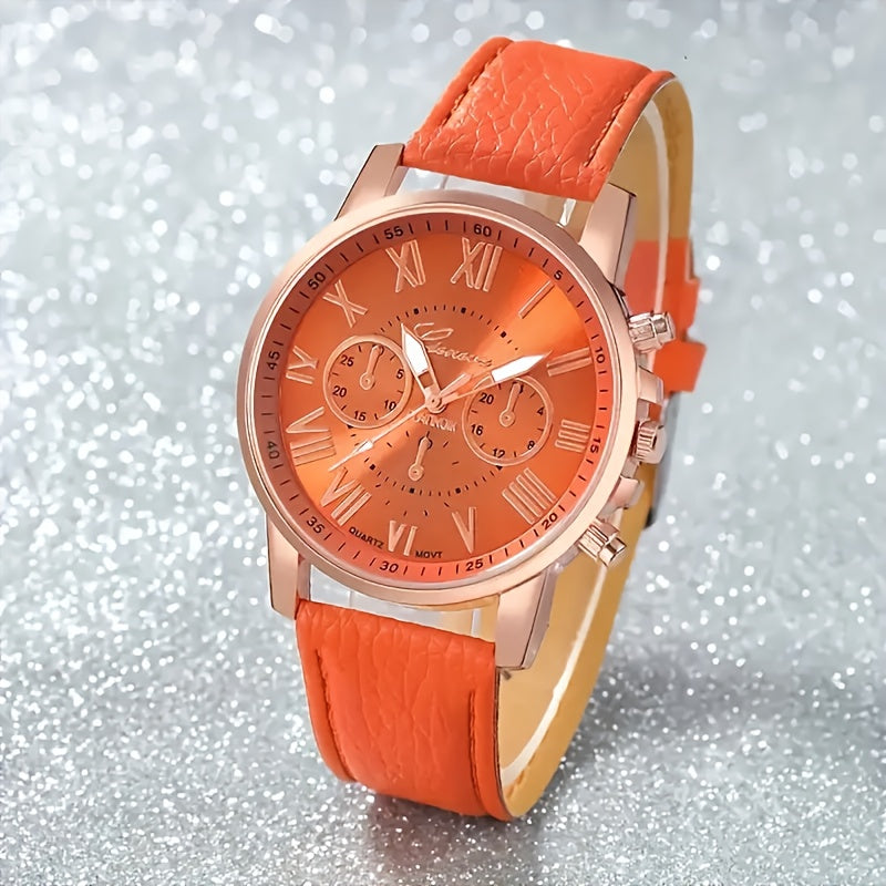 12pcs Fashion Men's and Women's Quartz Watch Set, Round Zinc Alloy Case, PUPU Leather Strap, No Battery Required, Available in Multiple Colors, with Button Battery