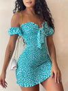 Allover Print Tie Shoulder Dress, Elegant Short Sleeve Bodycon Dress for Spring & Summer, Women's Clothing
