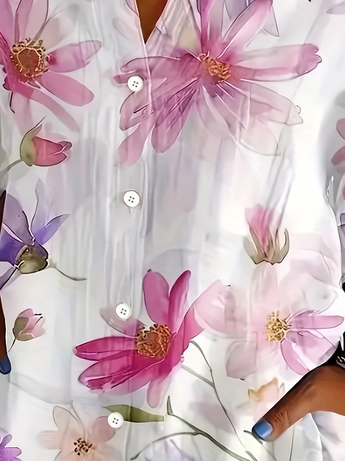 Women'S Floral Print Blouse | Lightweight Polyester | Button-Up with Lapel Collar | Pastel Pink, Purple & White Flowers | Machine Washable | Spring/Summer Fashion Top for Casual or Dressy Occasions, Ladies Blouses