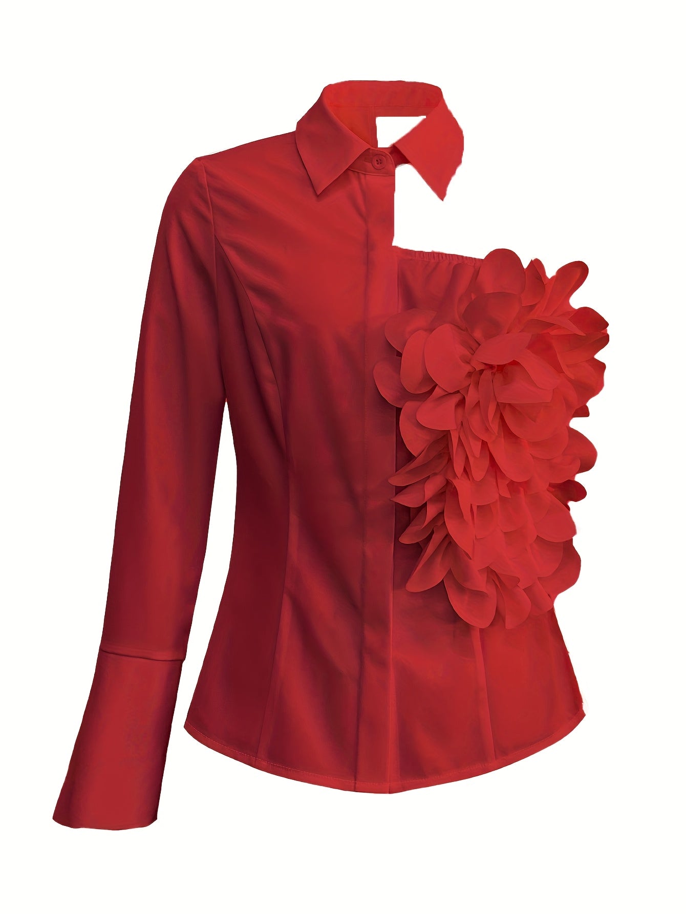 Women's Sexy Off-Shoulder Ruffled Blouse - Semi-Sheer Solid Color Top with Floral Accents, Machine Washable Spring/Summer Shirt for Casual & Formal Outfits