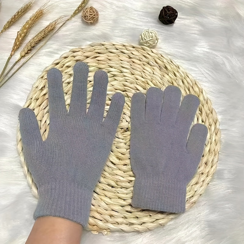 [5 Pairs ] Gloves Winter General-purpose Thickened Velvet Warm Outdoor Cycling Black Knitted Simple Trend Gloves