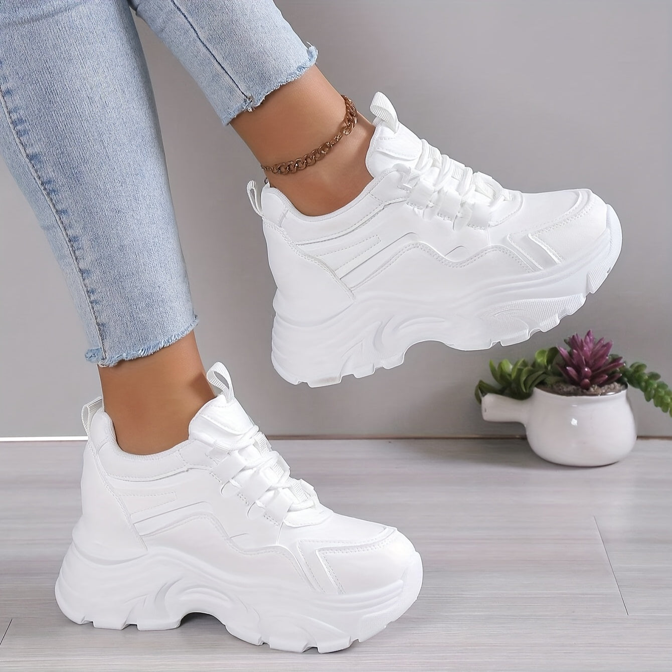 Elegant Urban Stride: All-Season High-Top Sneakers with Lace-Up Closure, Comfortable Walking Shoes for Casual & Sporty Attire, Casual Walking Shoes | Stylish High Top Sneakers | Durable Footwear