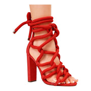 Women Chunky Heel Rope Lace Up High Heel Sandals