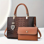 Women's Casual Large Capacity Handbag - Crocodile Pattern PU Purse with Removable Strap | Zipper Closure | Polyester Lining
