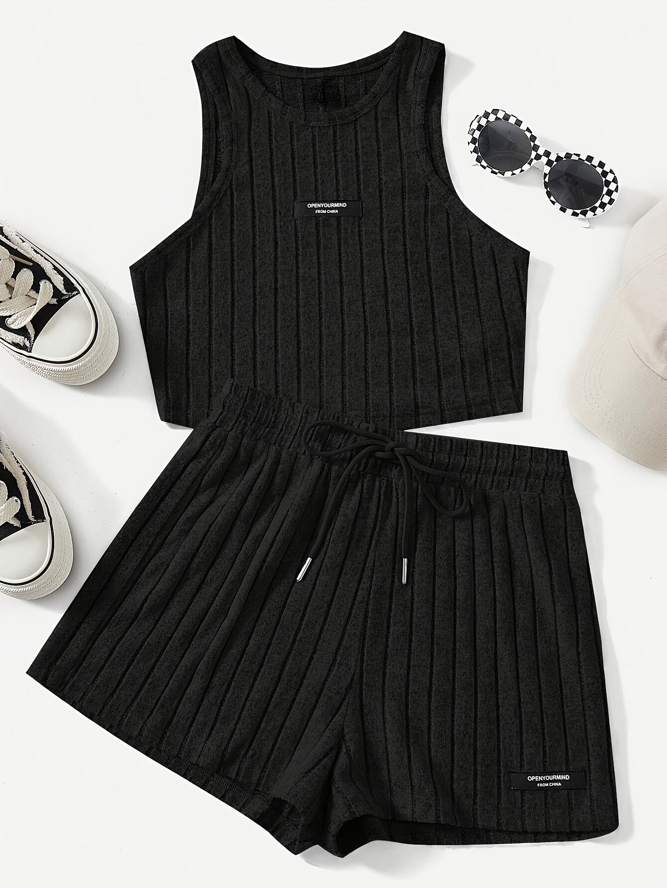Elegant Directional Fashion Women'S Striped Skin-Friendly Tank Top And Shorts Set