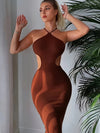 Solid Color Halter Neck Dress, Sexy Bodycon Tie Back Dress For Club & Party, Women's Clothing