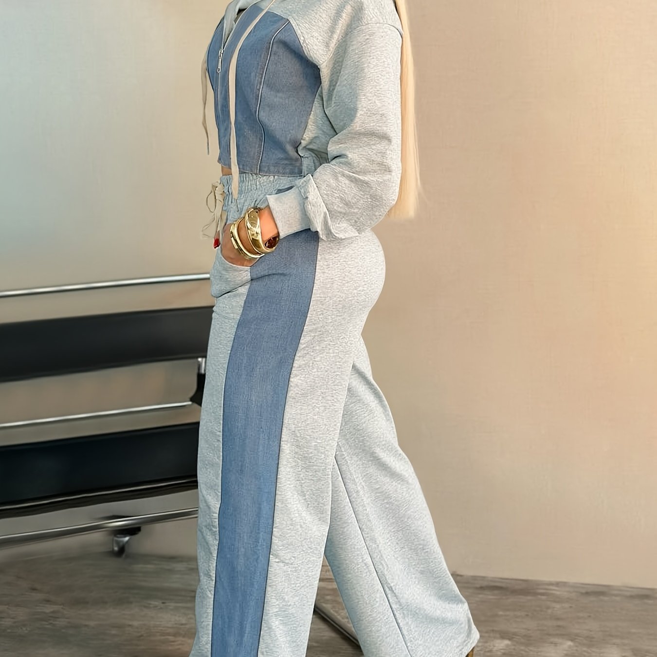 9010 Directional Vacation Leisure Outing Holiday Gathering Patchwork Women'S Suit Women'S Pants Set