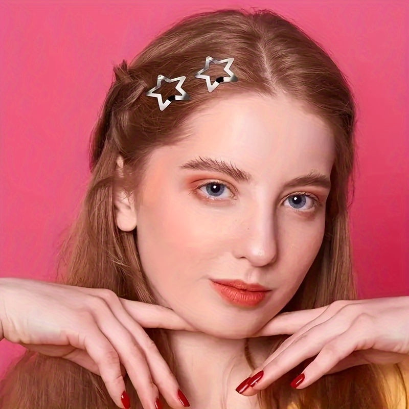 10pcs Y2K Star Hair Clips – Non-Slip Snap Barrettes for Women, 2000s Aesthetic Metal Hair Accessories, Cute Silvery Stars for Streetwear & Everyday Styling
