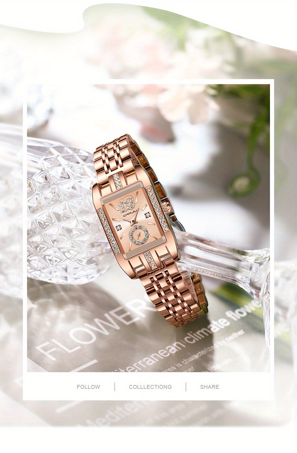 Stainless Steel Women's Luxury Watch, Elegant Rectangle Pointer Analog Quartz Rhinestone WR Wrist Watch