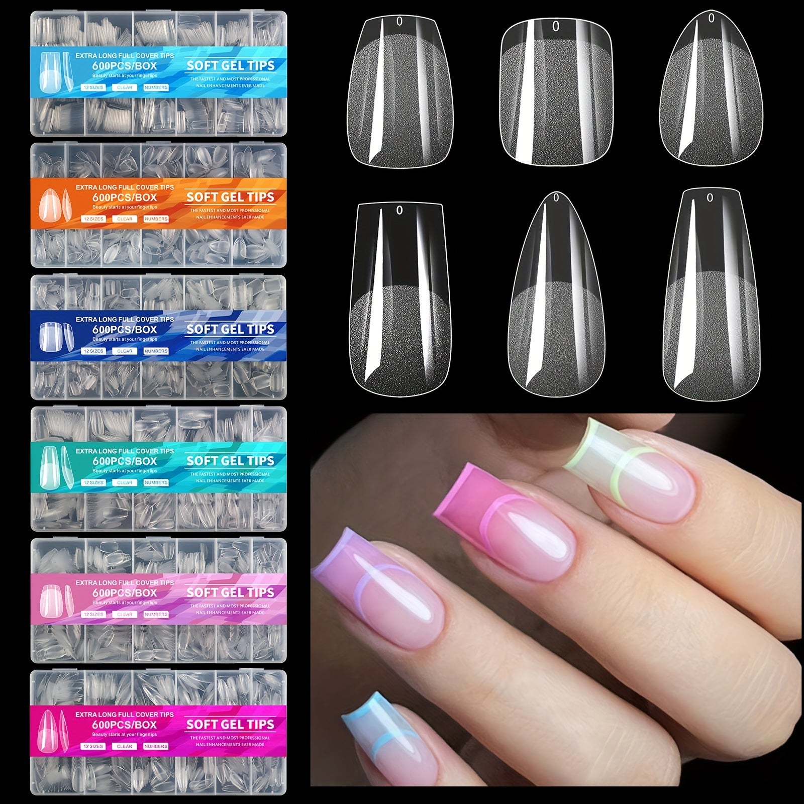 600pcs Soft Gel Nail Tips – Half Matte Clear Square Shape, Pre-Shaped Acrylic Extension Tips for Professional Manicures, Short Length Press-On Nail Art Kit
