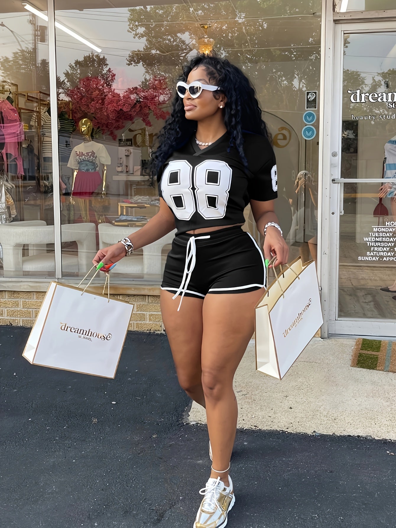 Casual Sports Women'S Clothing Set with Digital Print, Featuring Short Sleeves And Shorts.