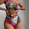 High-Stretch Womens One-piece Swimsuit - Fun Cartoon Comic Prints & Asymmetric Pop Art Design, Unique Cut Out Bathing Suit for a Fashion-Forward Look