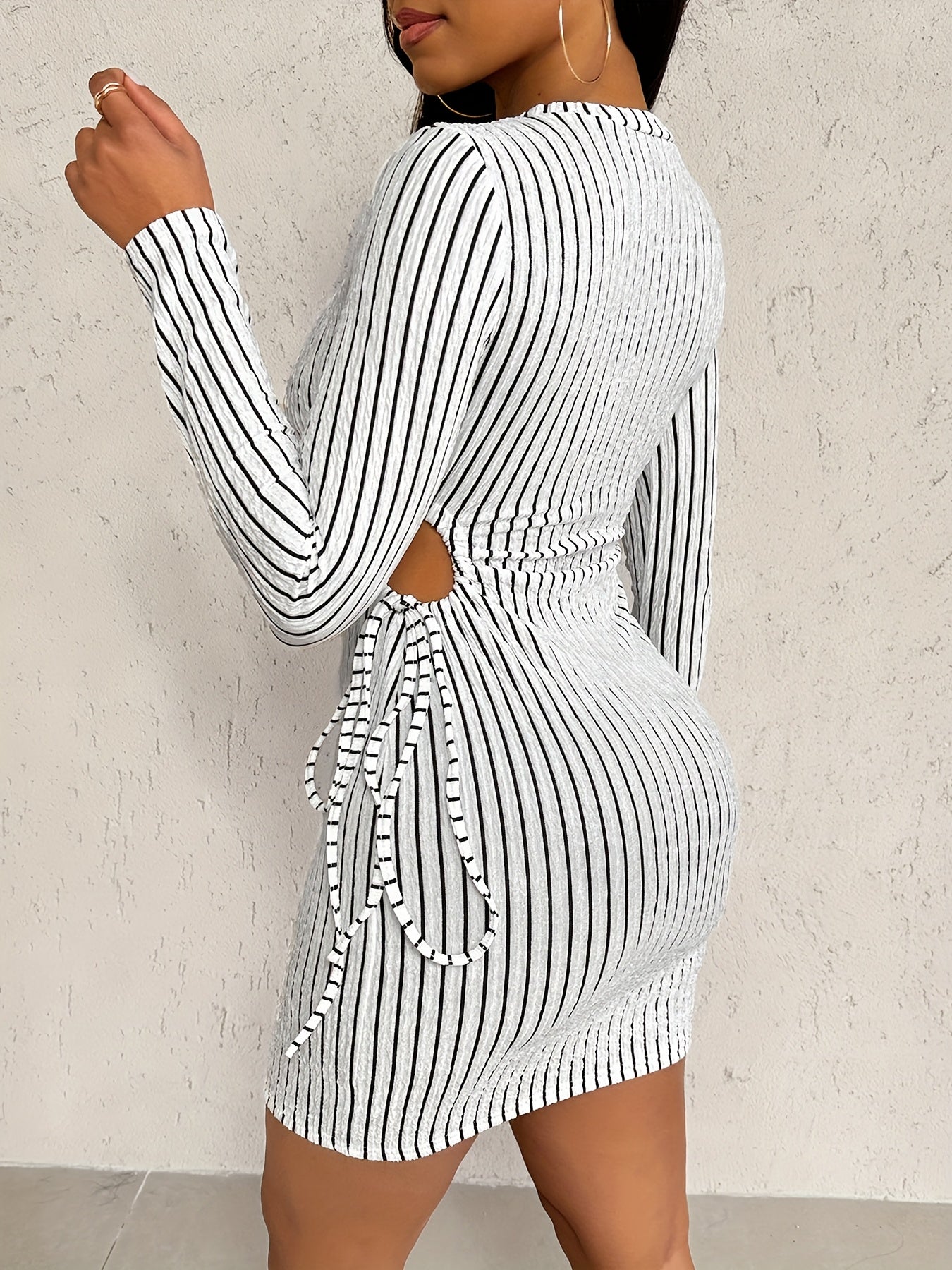 Slayr Women'S Striped Print Simple Daily Long Sleeve Dress