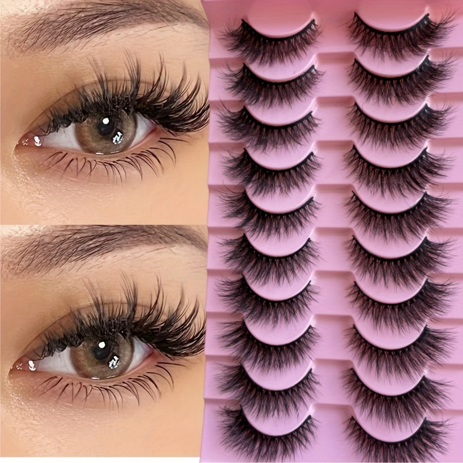 10 Pairs Fluffy Volume False Eyelashes, Visibly Thickened Natural Full Lashes