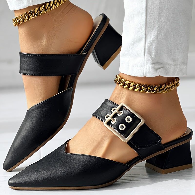 CHICME Women'S Pointed Toe Mary Jane Sandals - Summer 2023 Collection, Chunky Heel, Ankle Strap, Faux Cover, White, Open-Toe Design, Comfortable Fashion Sandals, Chic Footwear | Pointed Toe Sandals | Mary Jane Style Sandals
