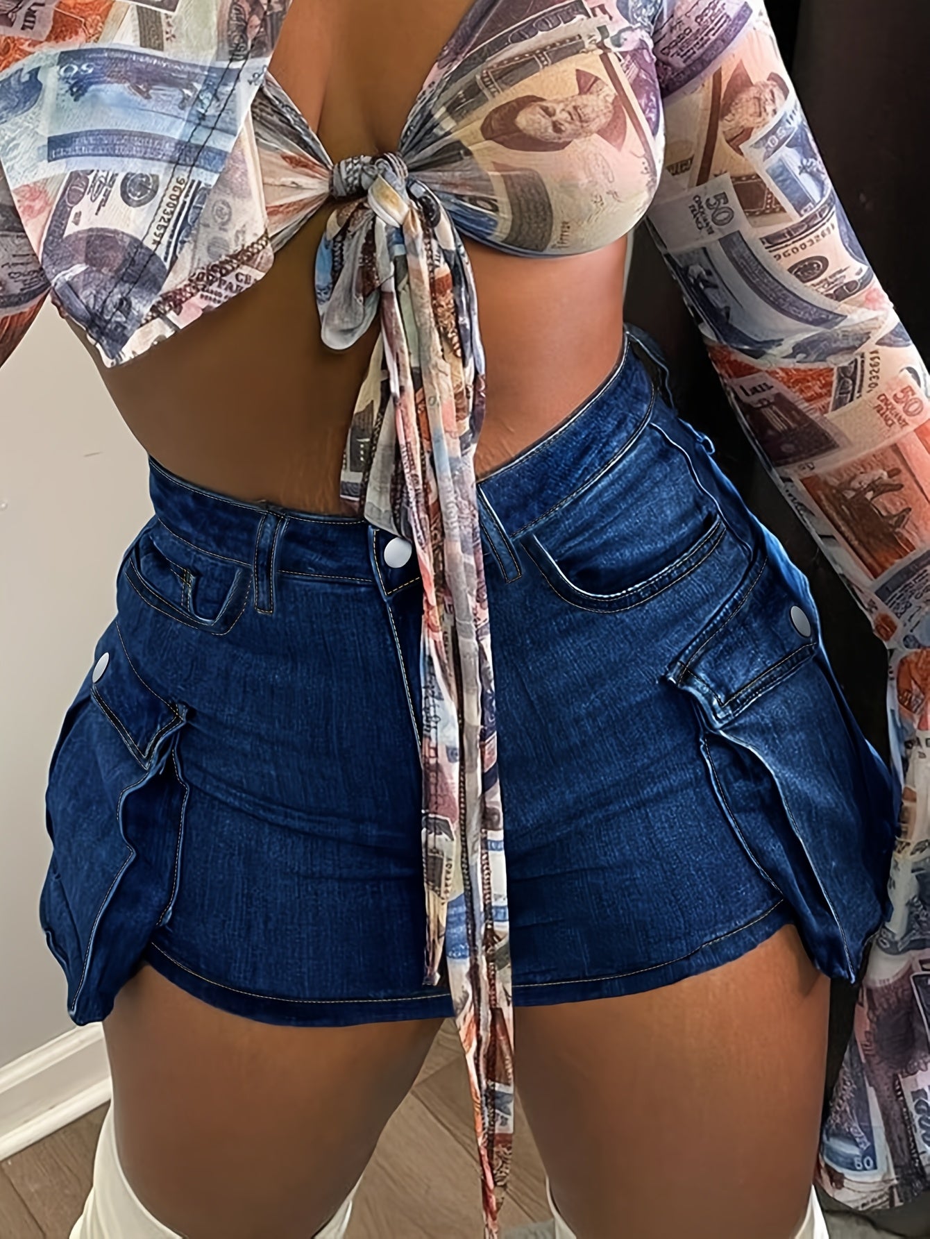 Fashionable And Trendy Sexy Women'S Denim Skirt, Practical With Multiple Pockets, Suitable For Outdoor Wear