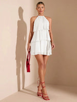 Irregular Solid-color Sweet Lace-up Tiered Skirt