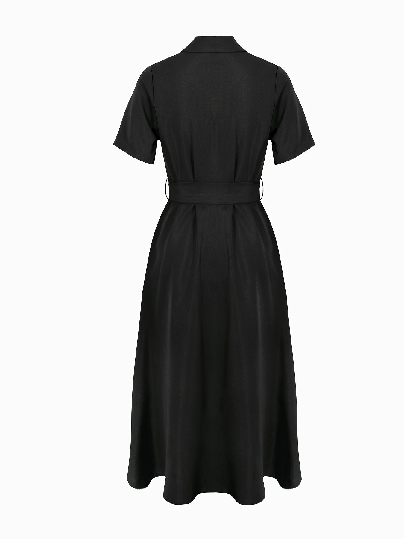 Elegant Women's Short Sleeve Shirt Dress - Solid Color, Polyester, Buttoned, Woven, Spring/Summer Collection, Adult, A-Line
