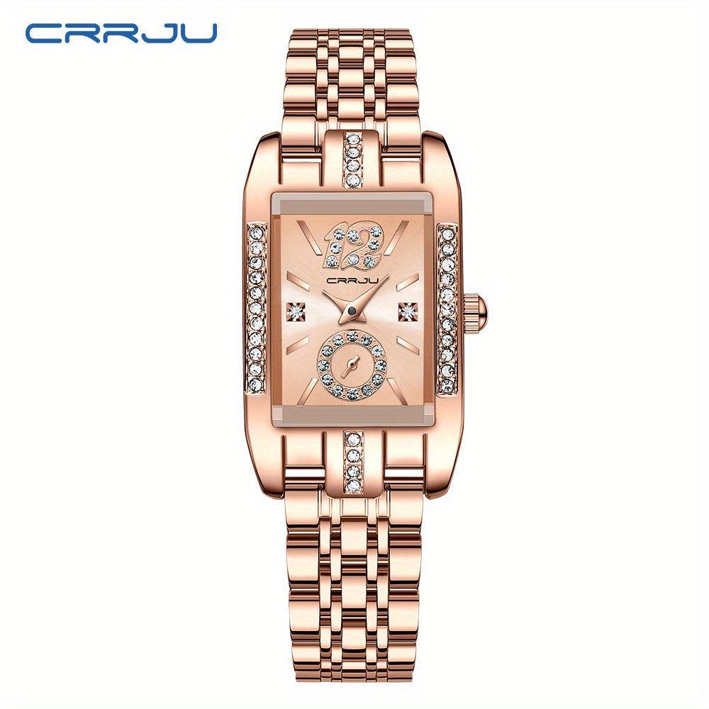 Stainless Steel Women's Luxury Watch, Elegant Rectangle Pointer Analog Quartz Rhinestone WR Wrist Watch