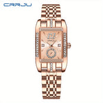 Stainless Steel Women's Luxury Watch, Elegant Rectangle Pointer Analog Quartz Rhinestone WR Wrist Watch